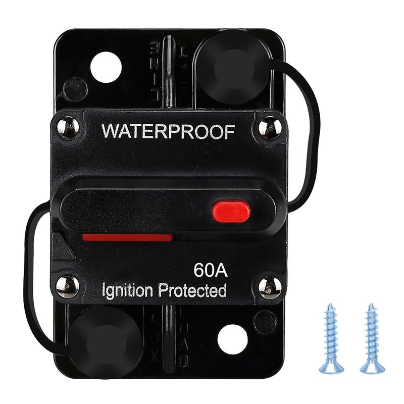 NOWEIERTON 60 Amp Waterproof Circuit Breaker,,Fuse Holder,Audio Circuit Breaker,with Manual Reset,12V-48V DC,30A-300A,for Automotive Marine Boat Audio System Current Overload Protection - Image 1